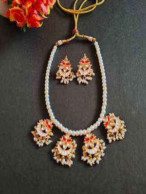 Red white Kundan & Pearl Necklace