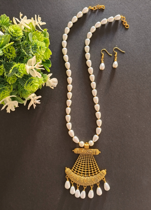 Rice Pearl Necklace with antique pendant