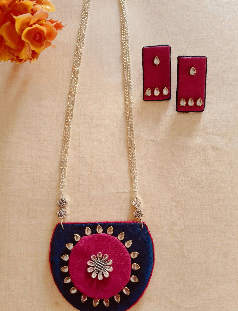 Blue & Pink Fabric Necklace