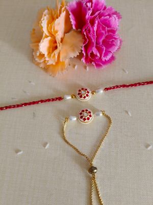 Red Kundan Couple Rakhi