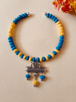 Blue & Yellow Cotton ball Hasli